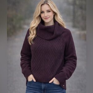 Tommy Hilfiger Cable Knit Sweater Womens XL Mock Neck Long Sleeve Maroon